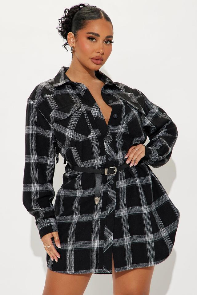 Jessie Flannel Shirt Dress - Black/White Product Image