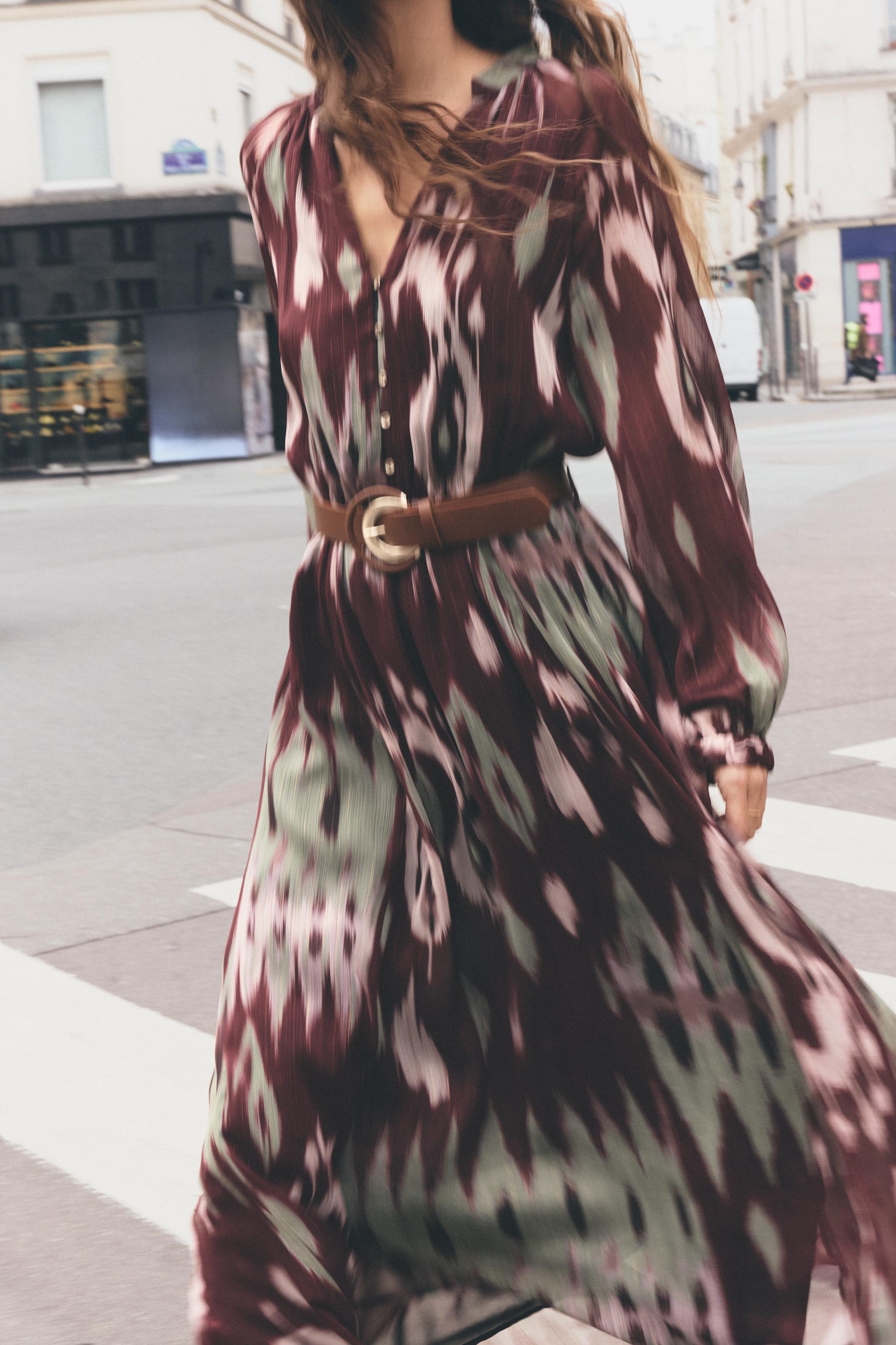 BELTED PRINTED MIDI DRESS Product Image