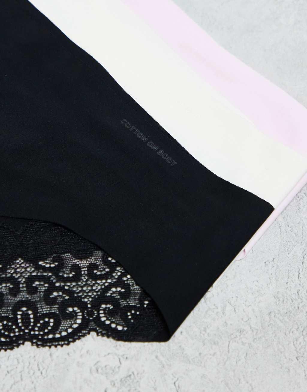 Cotton On bikini briefs with lace 3 pack in black white rose  Product Image