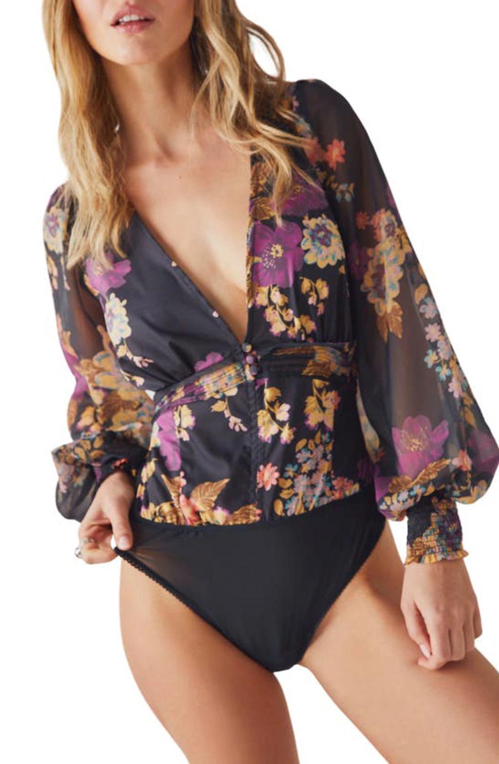 Wanderlust Floral Print Bodysuit In Black Product Image