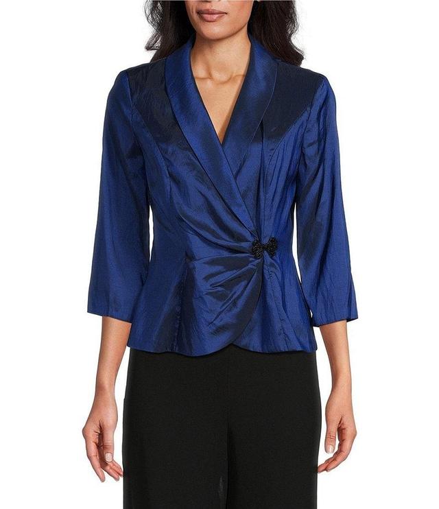 Alex Evenings Petite Size 3/4 Sleeve Collared V-Neck Taffeta Blouse Product Image