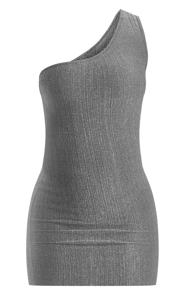 Silver Glitter Plisse One Shoulder Bodycon Dress Product Image