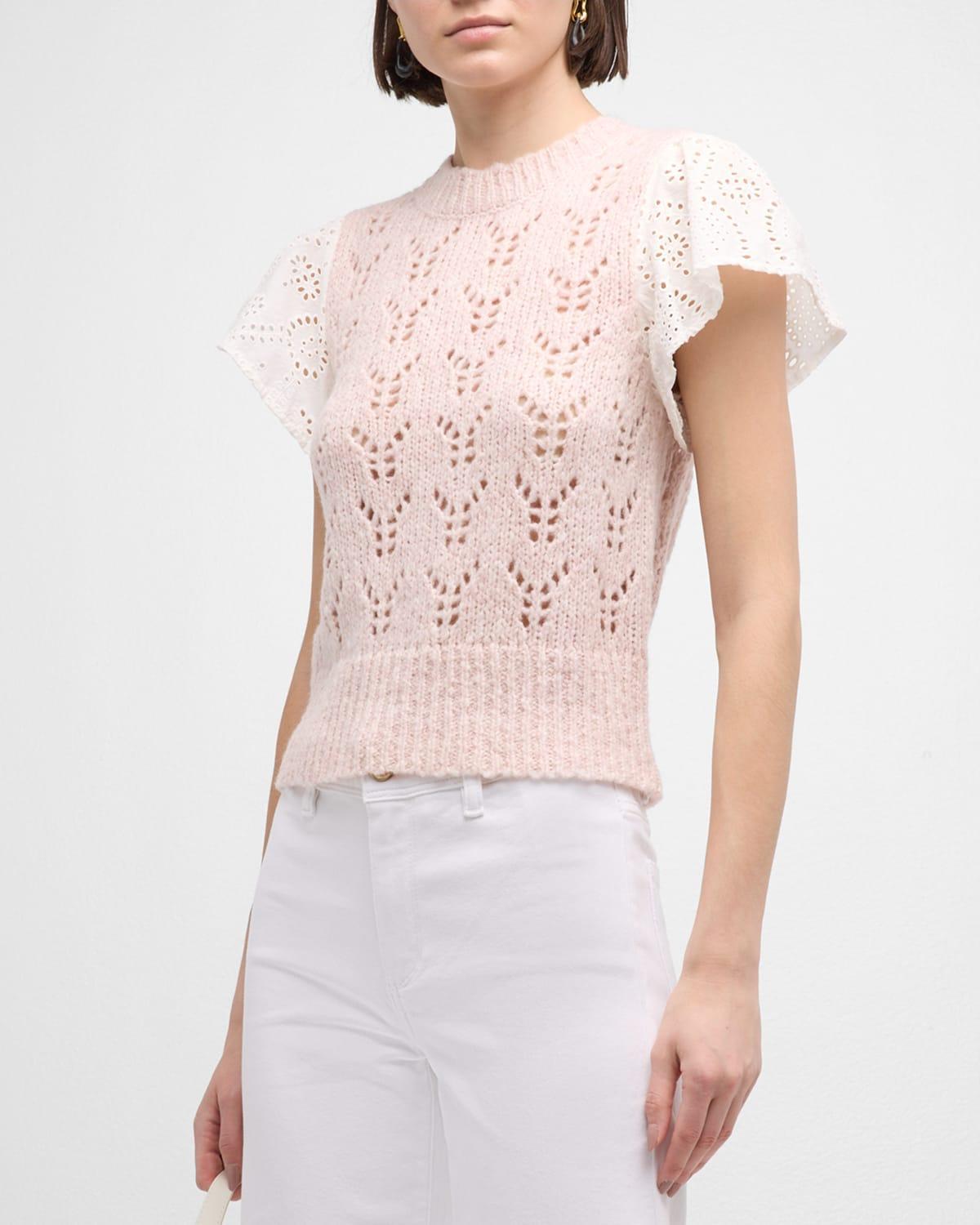 Everly Pointelle Knit Flutter-Sleeve Sweater Product Image