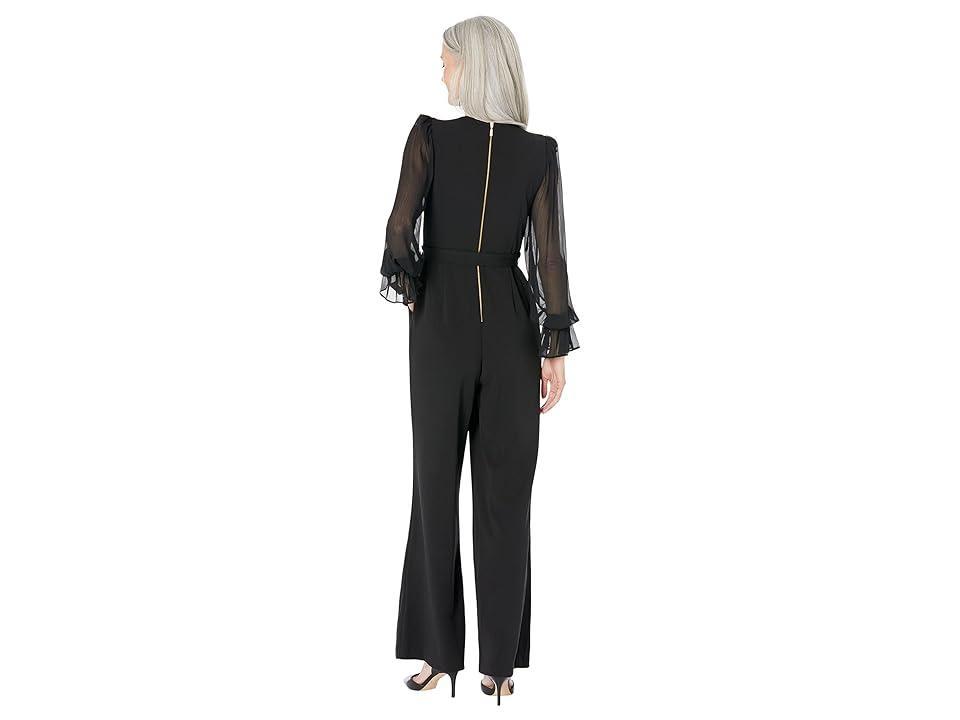 Calvin Klein Crewneck Chiffon Flare-Leg Jumpsuit Black Product Image