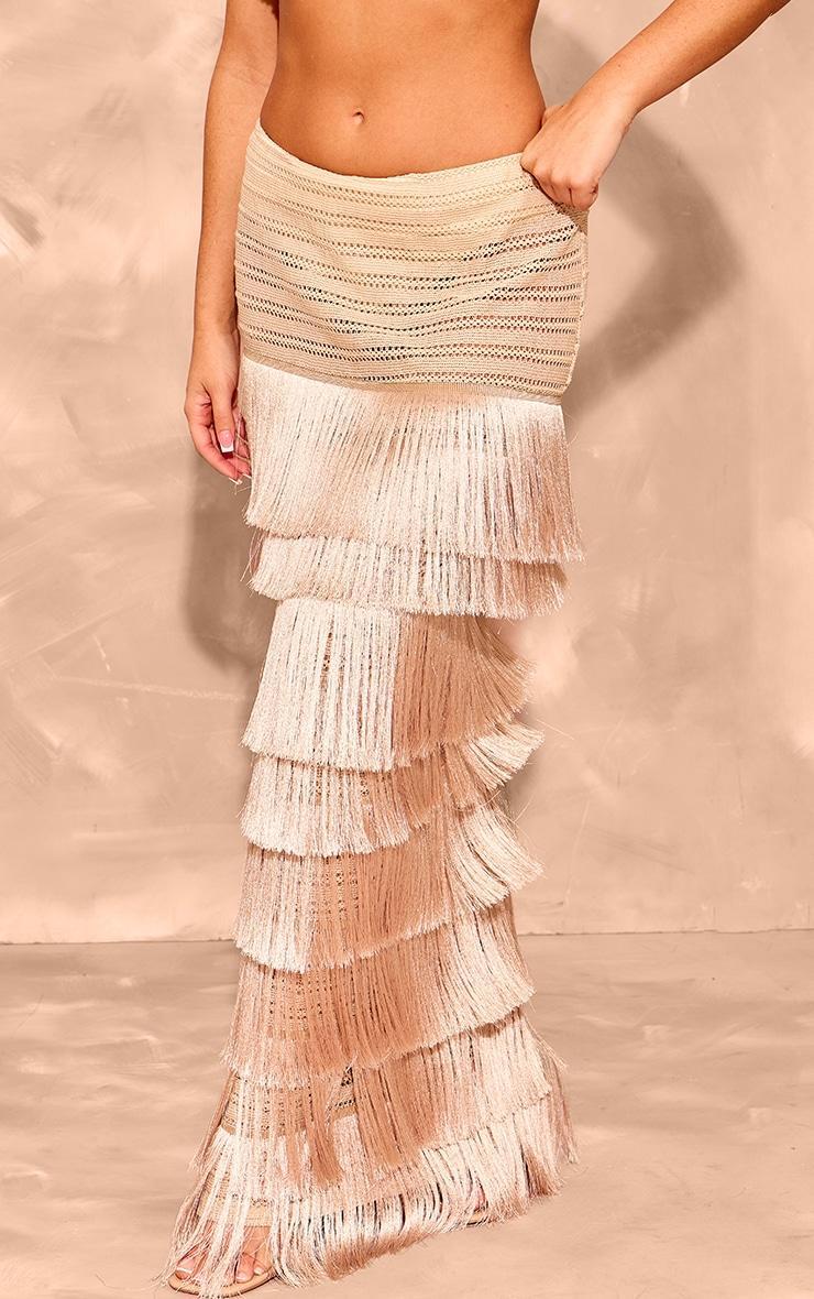 Premium Stone Textured Tassel Trimmed Maxi Skirt Product Image