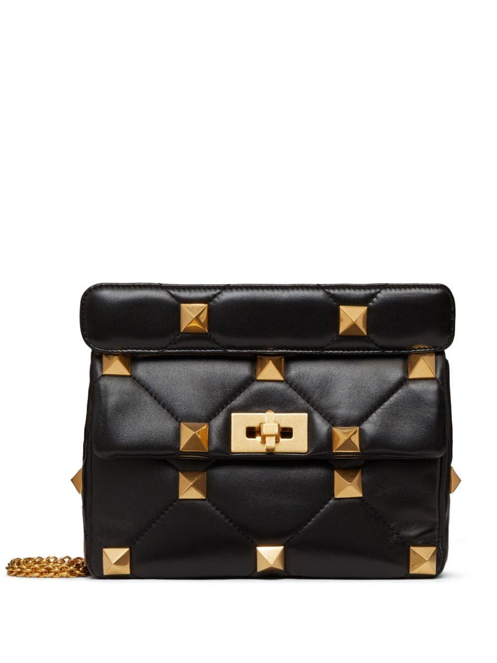 VALENTINO GARAVANI Medium Roman Stud Chain-link Shoulder Bag In Black Product Image