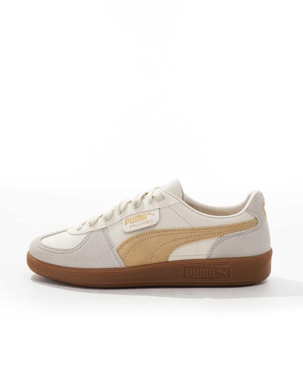 PUMA Palermo Leather sneakers with rubber sole in cream and sand Product Image