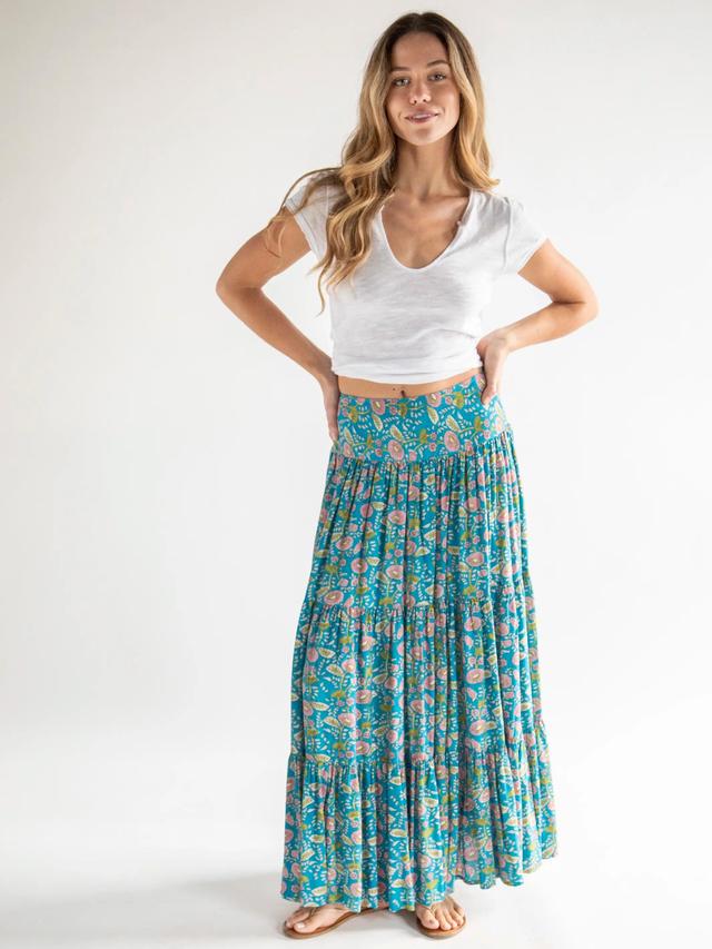 Hanna Convertible Maxi Skirt - Blue Pink Floral Vines Product Image