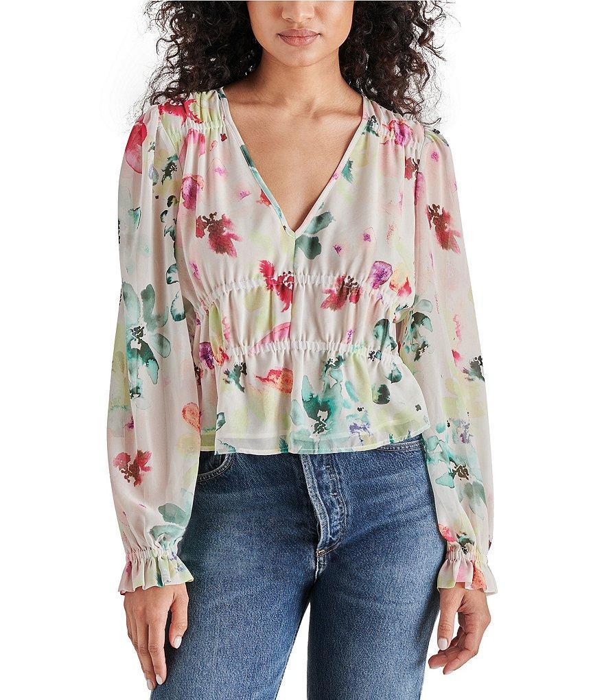 Steve Madden Ardenne Floral Print V-Neck Long Sleeve Top Product Image