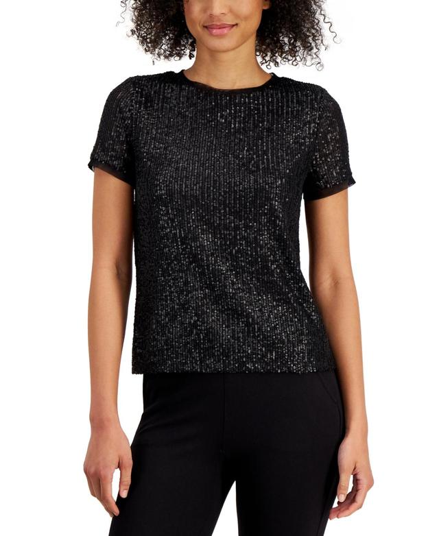 Anne Klein Womens Sequined T-Shirt Product Image