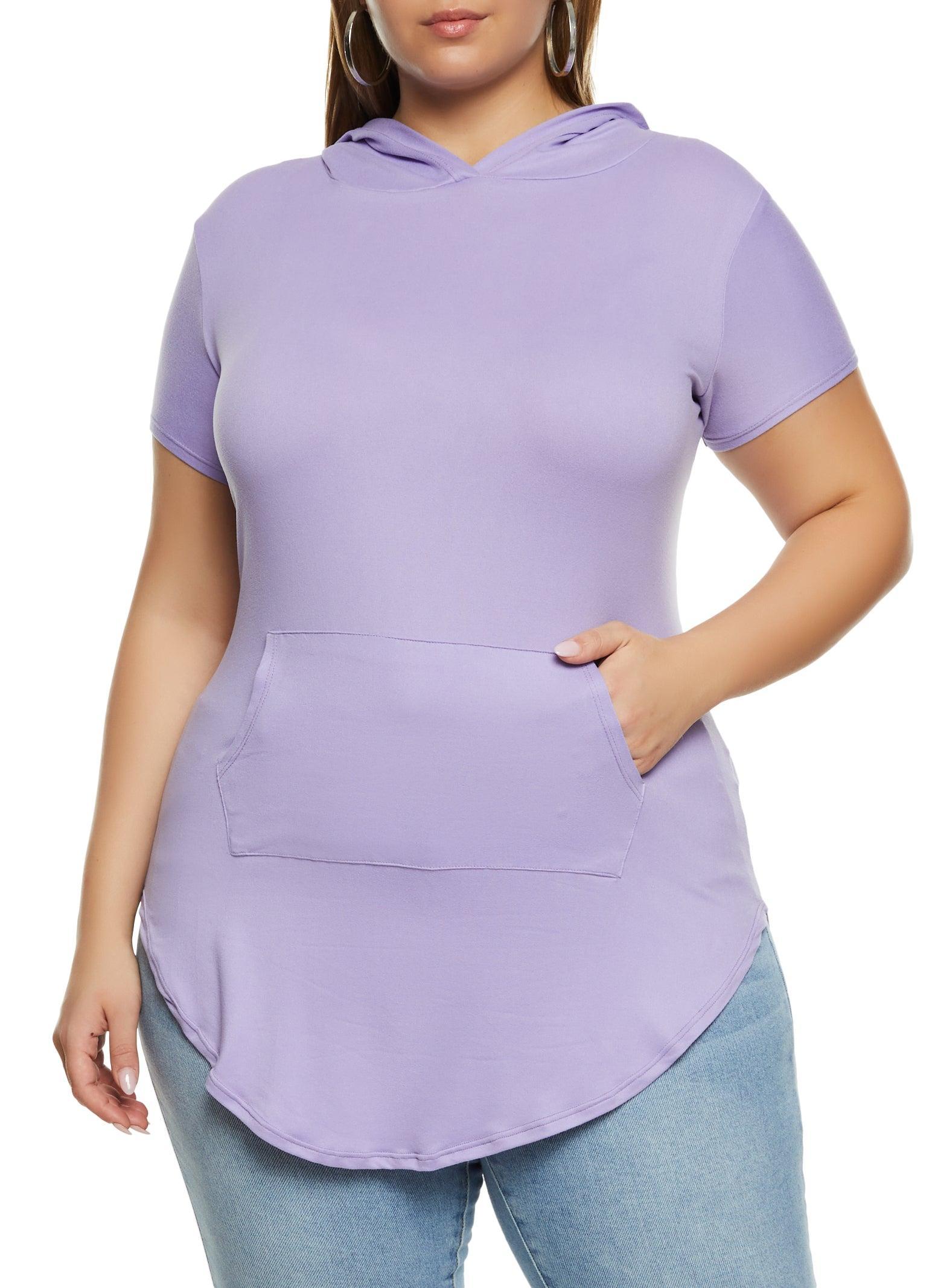 Womens Plus Size Kangaroo Pocket Short Sleeve Hooded Tee Product Image