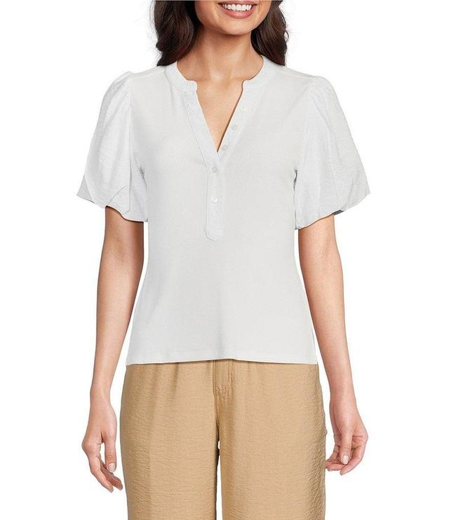 DKNY by Donna Karan Mixed Media V-Neck Short Sleeve Top Product Image