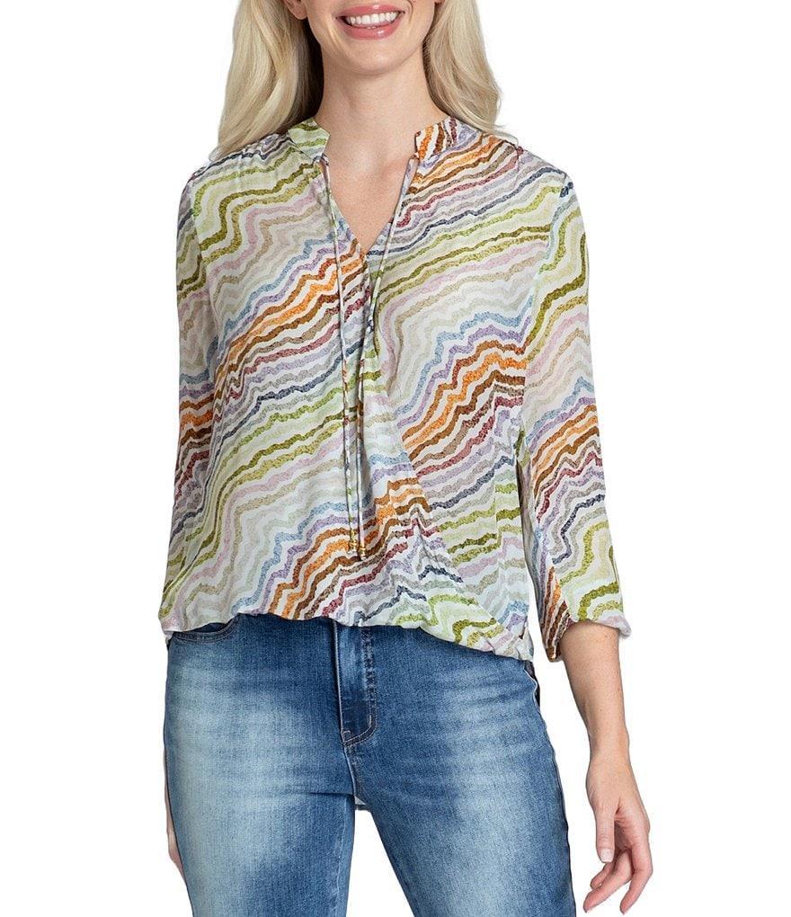 APNY Printed V-Neck 3/4 Sleeve Crossover Top Product Image