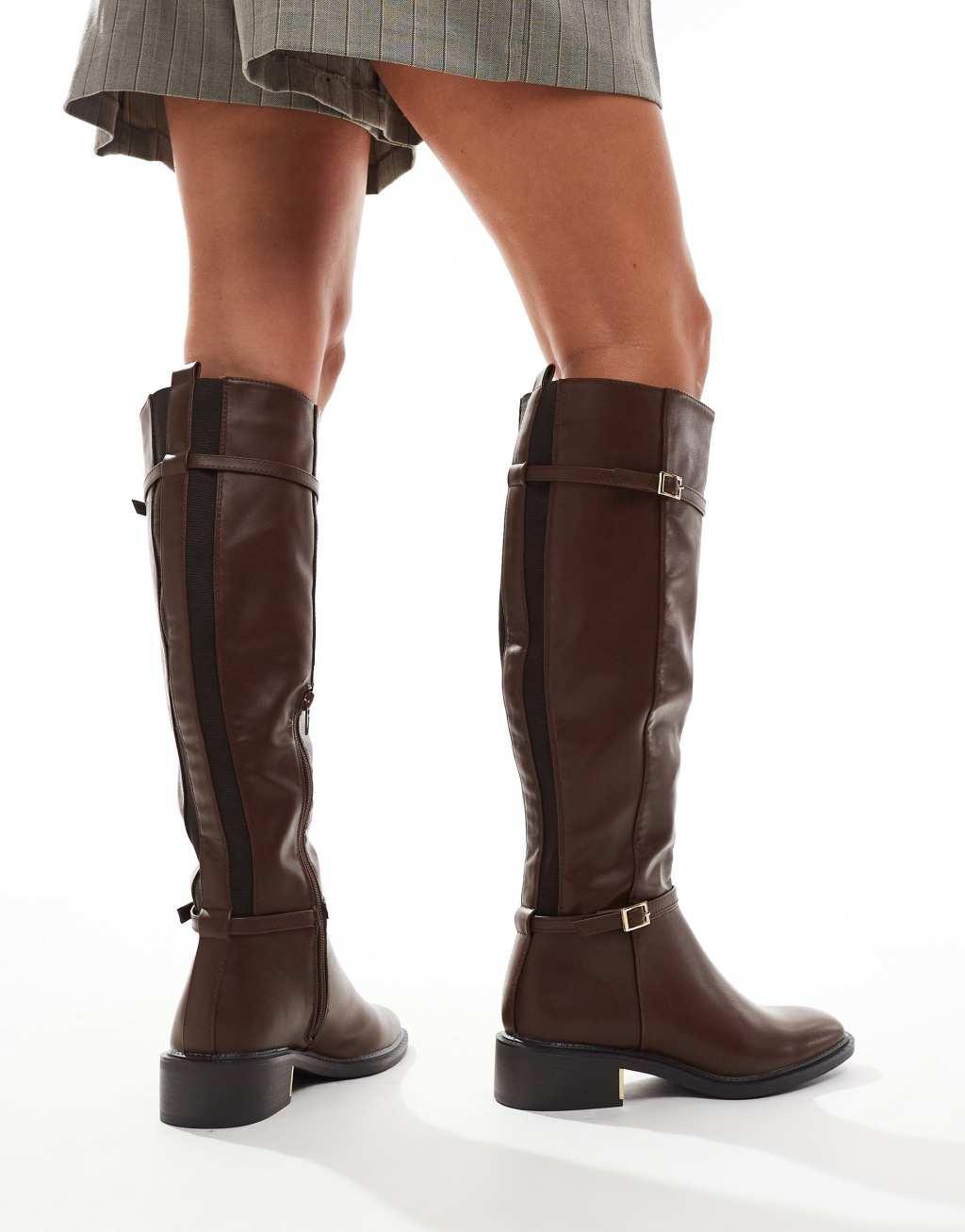 SEQWL knee high flat riding boot in chocolate Product Image