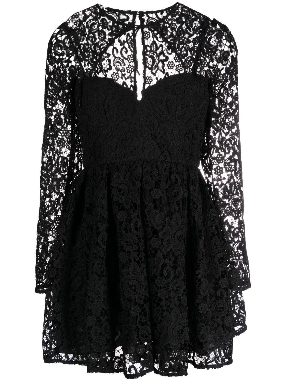 Lace Cutout Tie-neck Mini Dress In Black Product Image