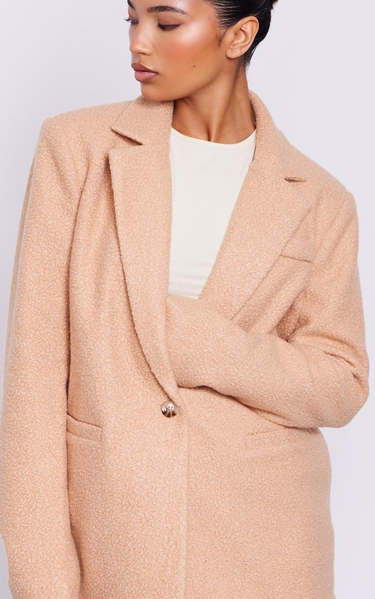 Camel Double Breasted Boucle Borg Blazer Product Image