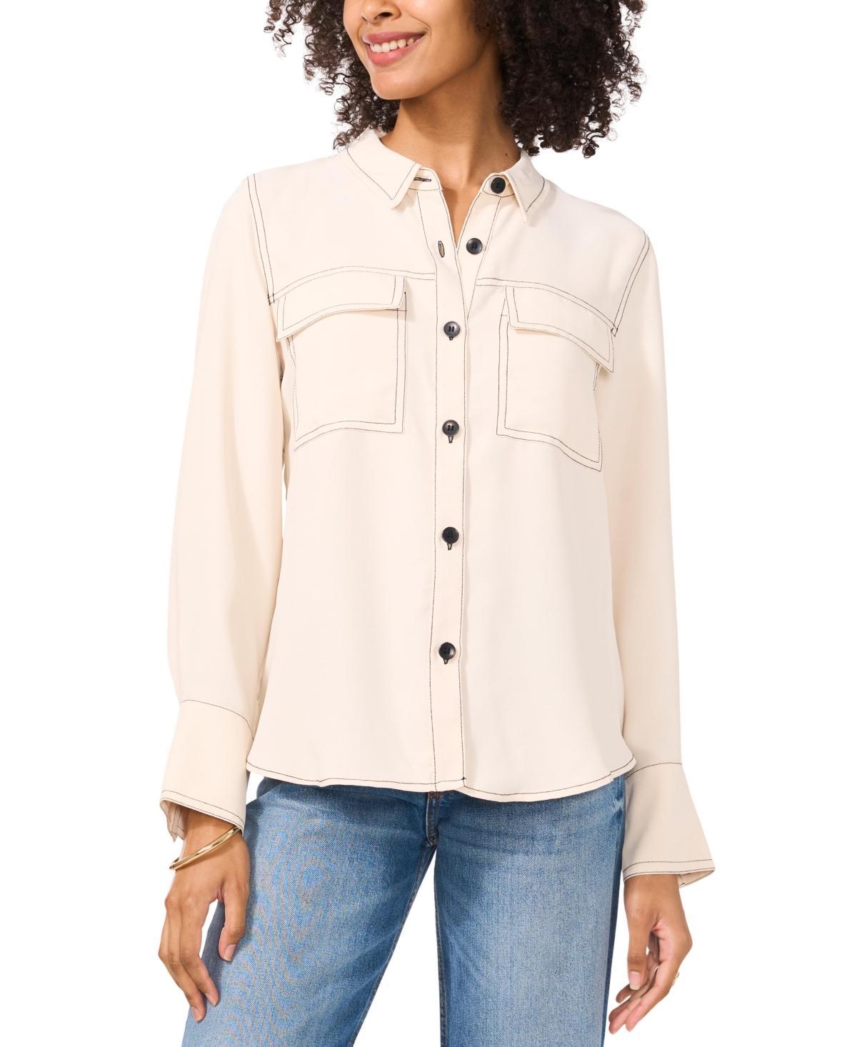 Vince Camuto Womens Contrast Stitch Button Front Collared Blouse Product Image