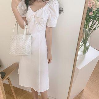 Puff-Sleeve A-Line Midi Dress Product Image