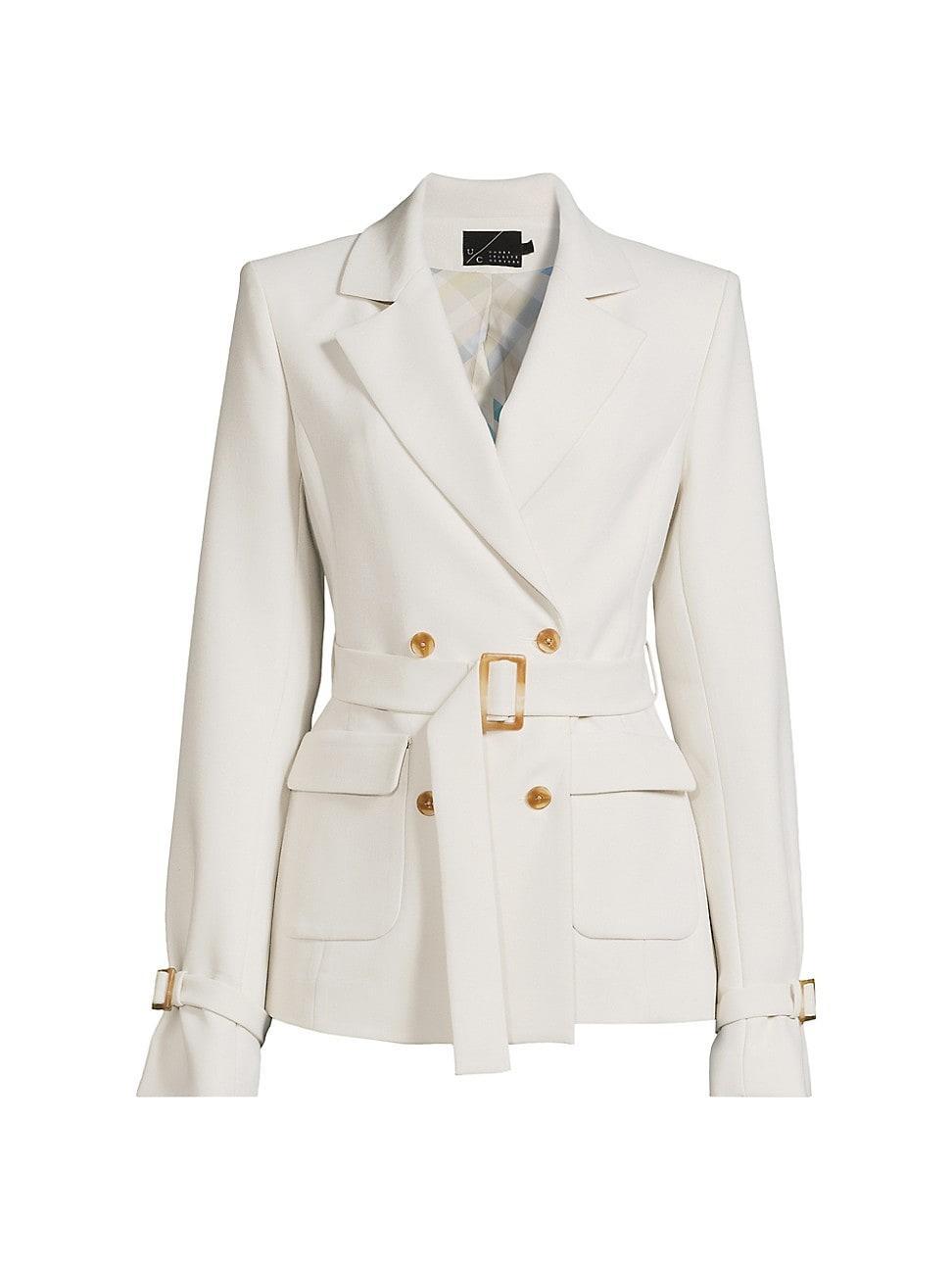 Womens Belted Crepe Double-Breasted Blazer product image