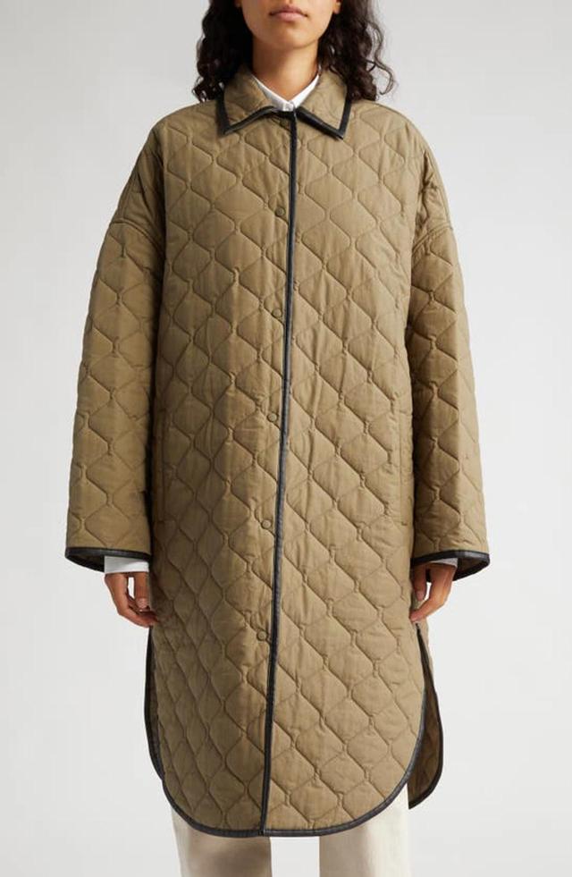 Quilted Cotton Cocoon Coat In Marsh Product Image