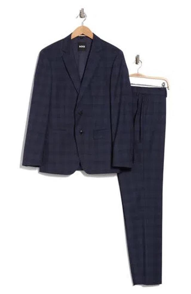 HUGO BOSS Boss Huge Plaid Virgin Wool Suit In Navy Product Image