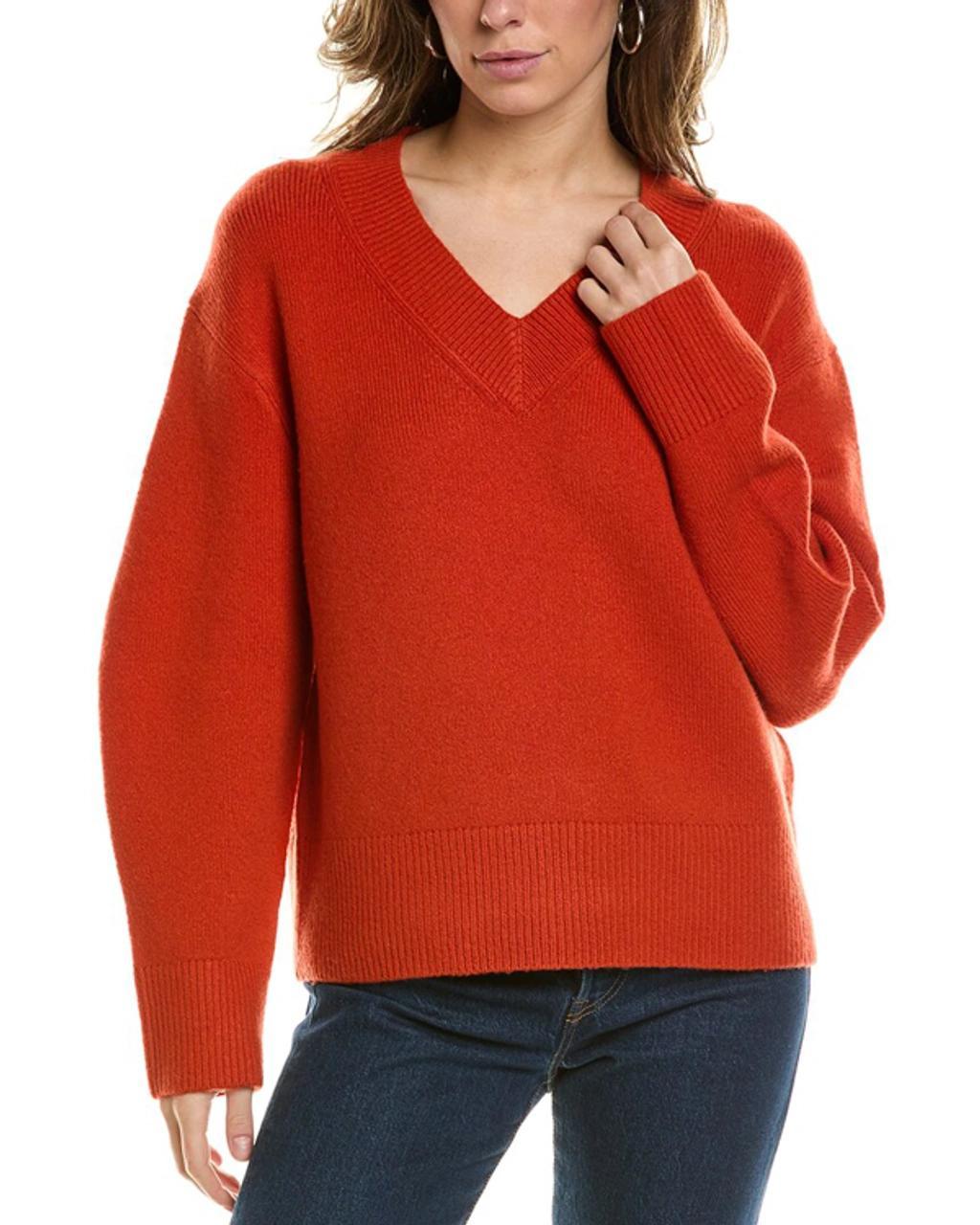 Dropped-shoulder V-neck Wool & Cashmere-blend Pullover In Red product image