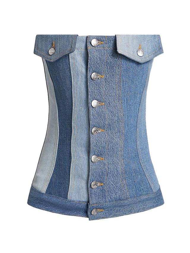 Womens Rosalia Upcycled Vintage Denim Patchwork Corset Top Product Image