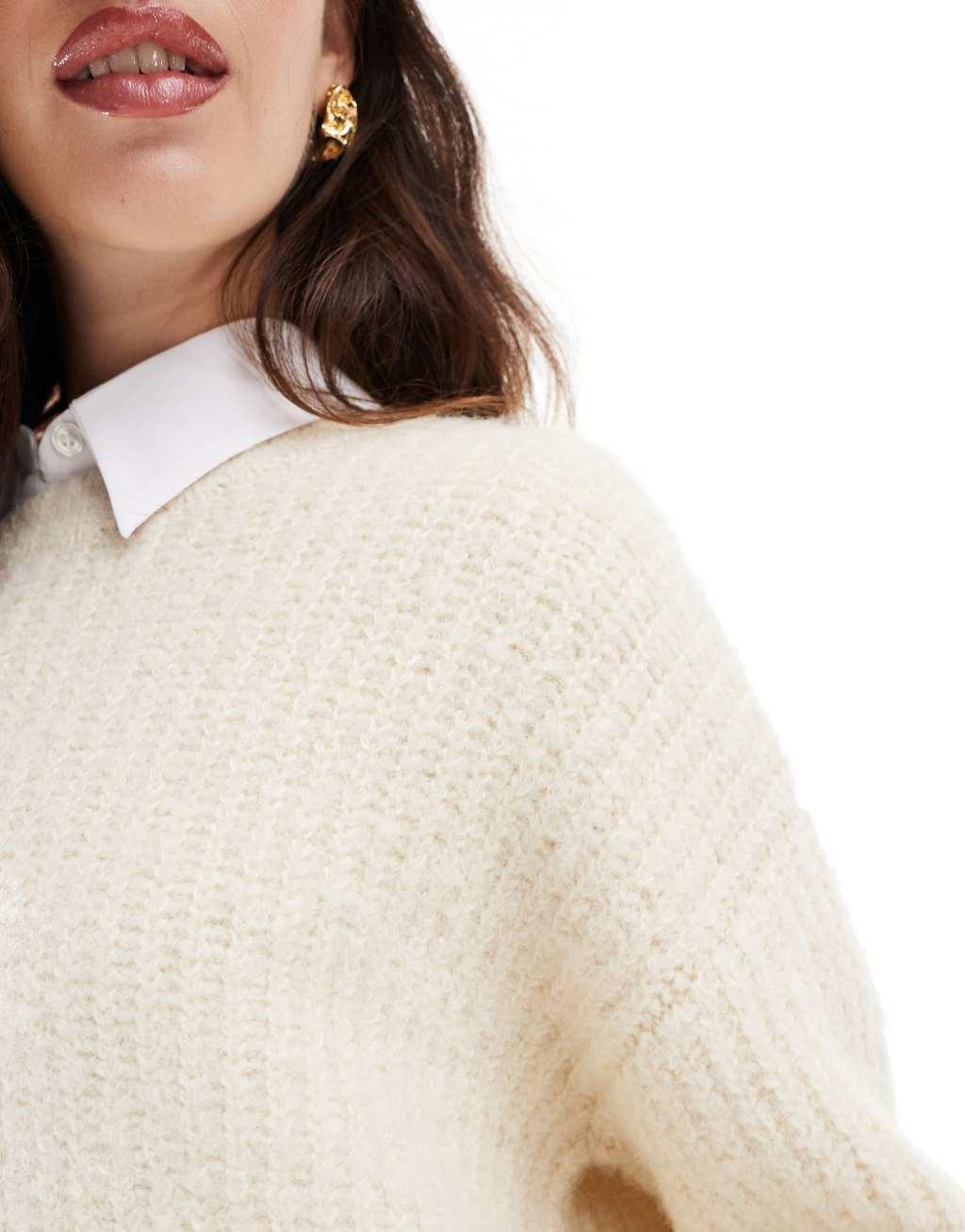 4th & Reckless wool mix textured rib wide sleeve sweater in cream Product Image