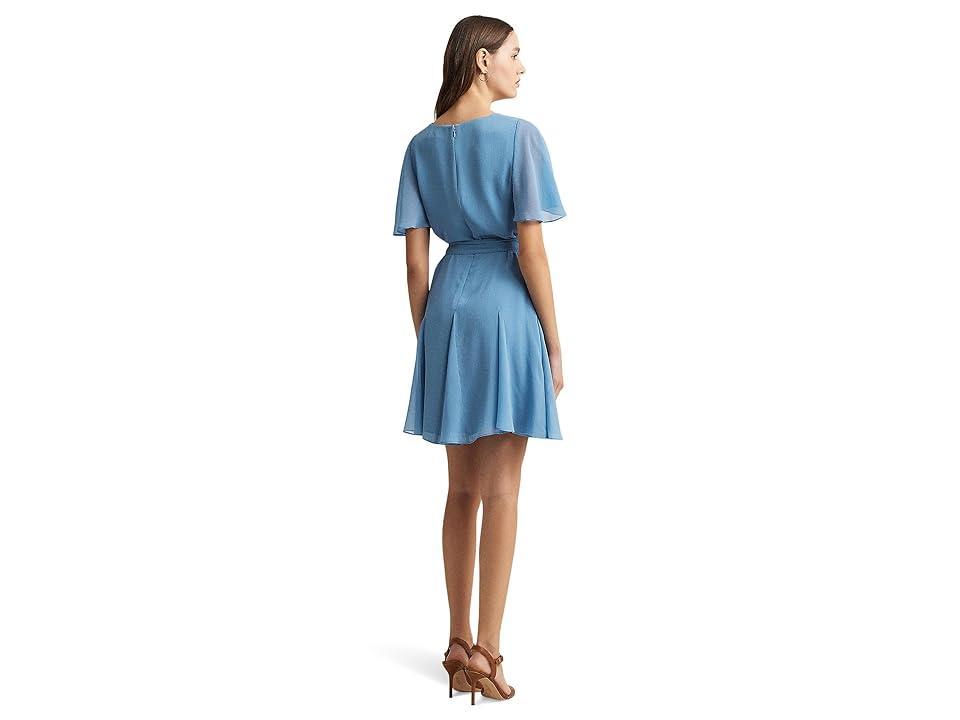 Lauren Ralph Lauren Crinkle Georgette Surplice Dress (Pale Azure) Women's Dress Product Image