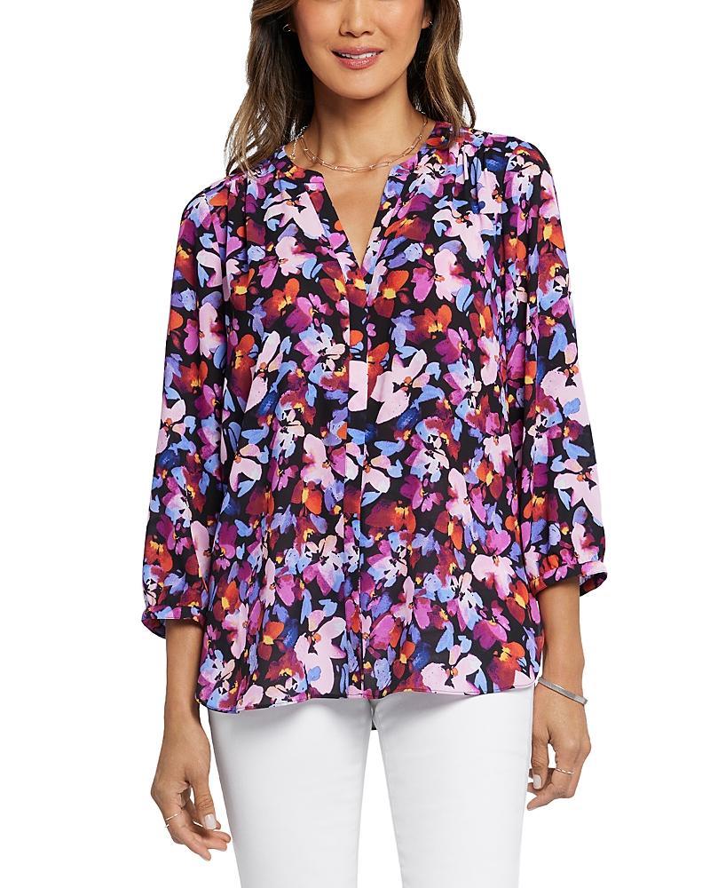 Nydj Three Quarter Sleeve Printed Pintucked Back Blouse Product Image