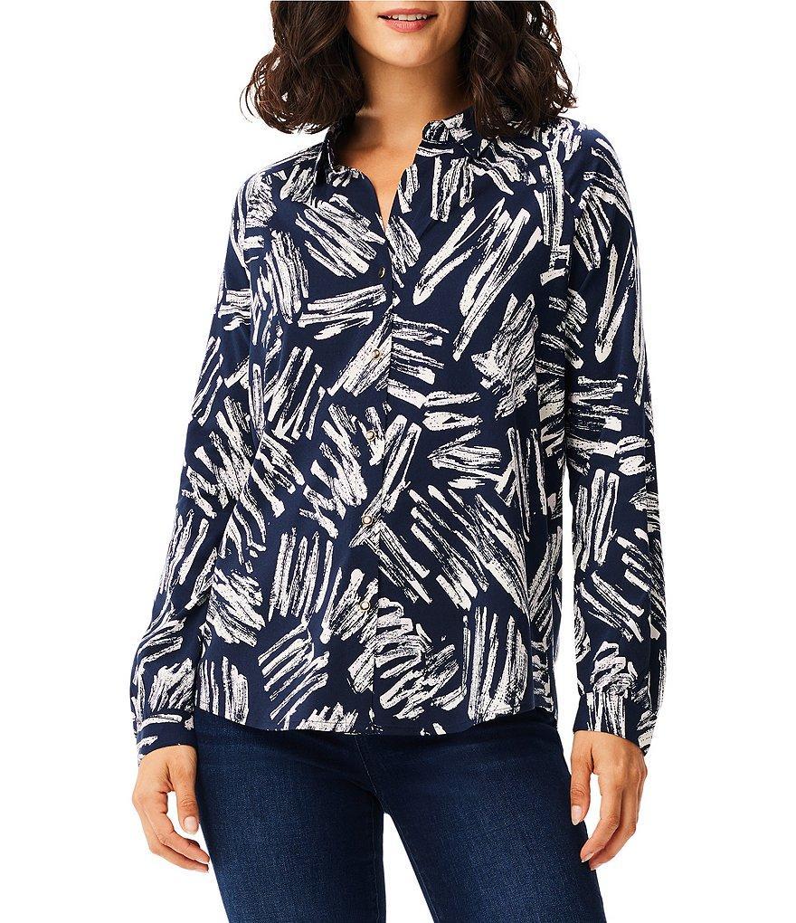 NIC + ZOE Woven Sweet Strokes Print Point Collar Long Sleeve Button-Front Shirt Product Image