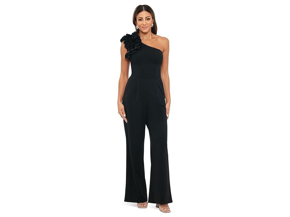 Xscape Womens Ruffled One-Shoulder Straight-Leg Jumpsuit Product Image