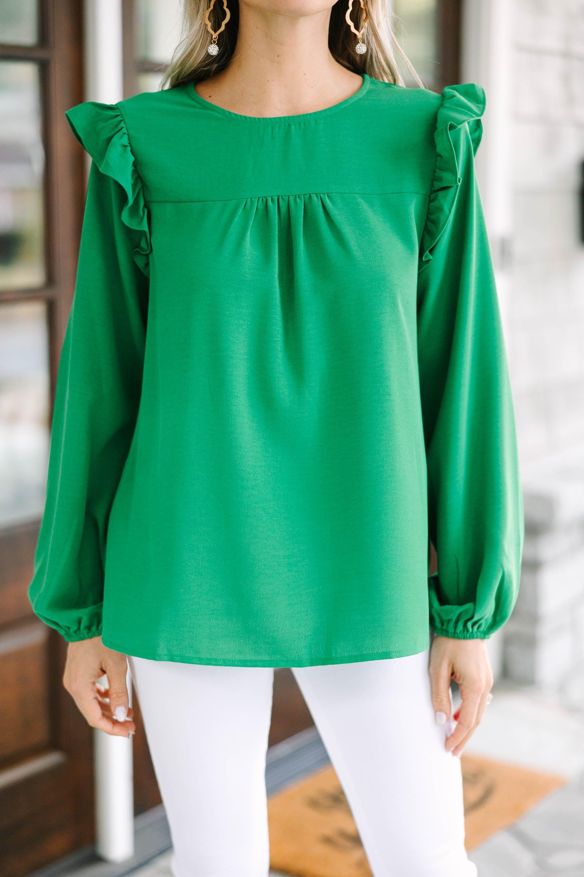 Feeling Important Kelly Green Ruffled Blouse Female Product Image