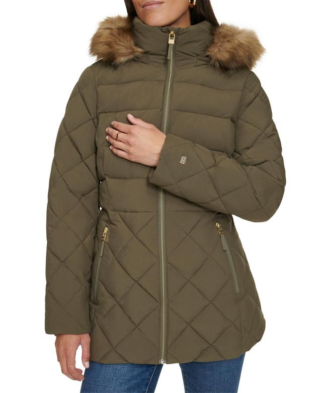 Tommy Hilfiger Womens Bibbed Faux-Fur-Trim Hooded Puffer Coat, Created for Macys Product Image