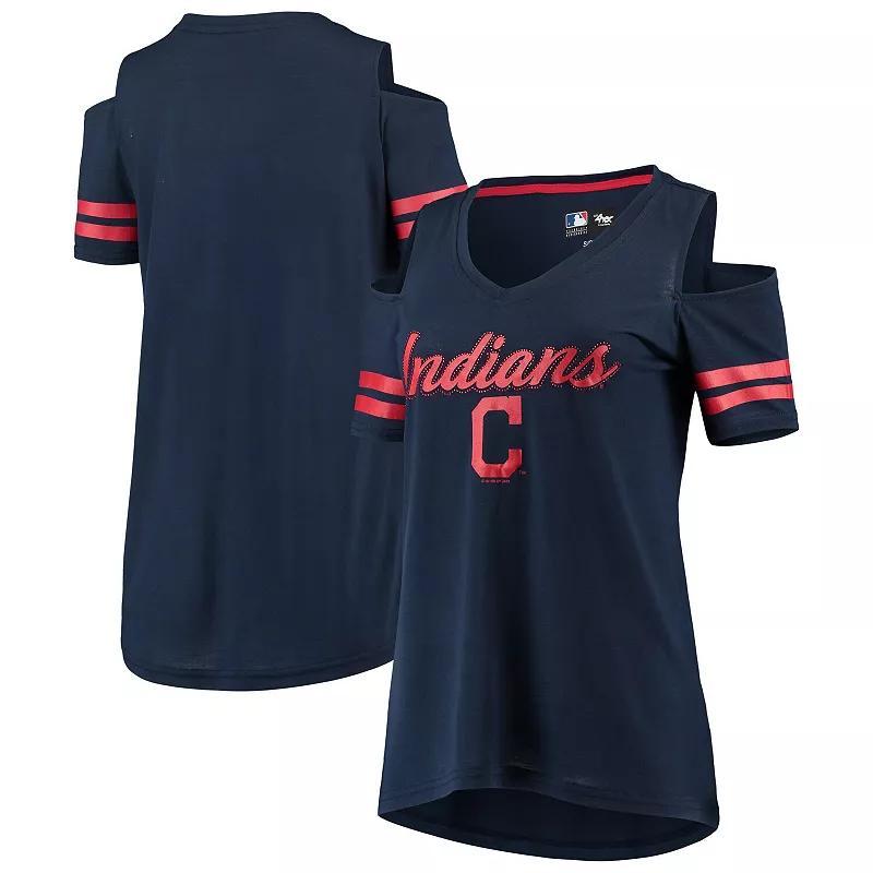 Womens G-III 4Her by Carl Banks Cleveland Indians Extra Inning Cold Shoulder T-Shirt Blue Product Image