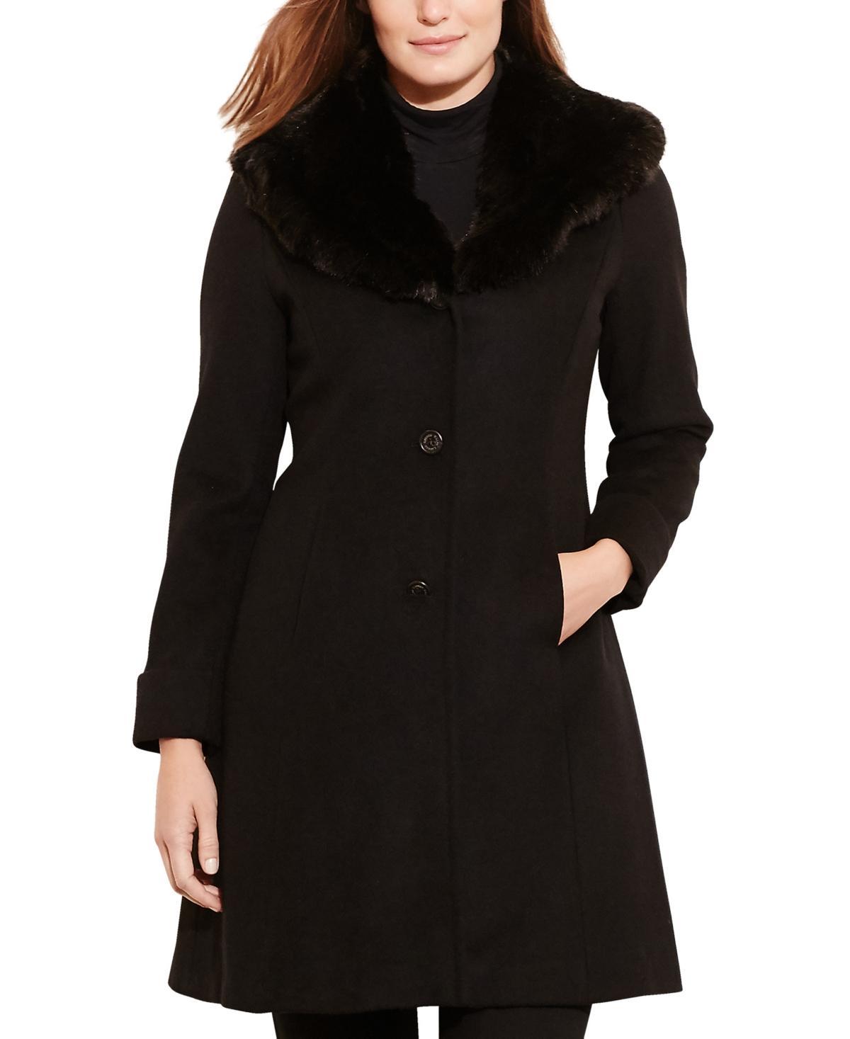 Lauren Ralph Lauren Womens Faux-Fur-Collar Coat Product Image