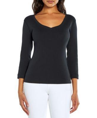 Three Dots Womens V-Neck 3/4-Sleeve T-Shirt product image