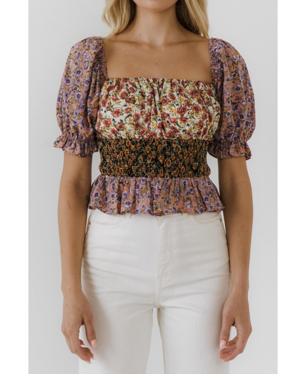 Free the Roses Womens Floral Multi Color Top Product Image