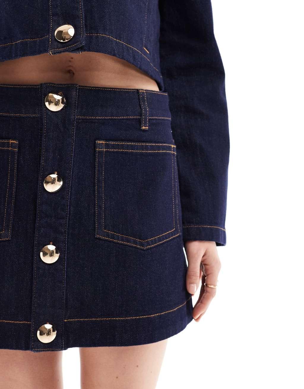 Bardot denim mini skirt in dark indigo - part of a set  Product Image