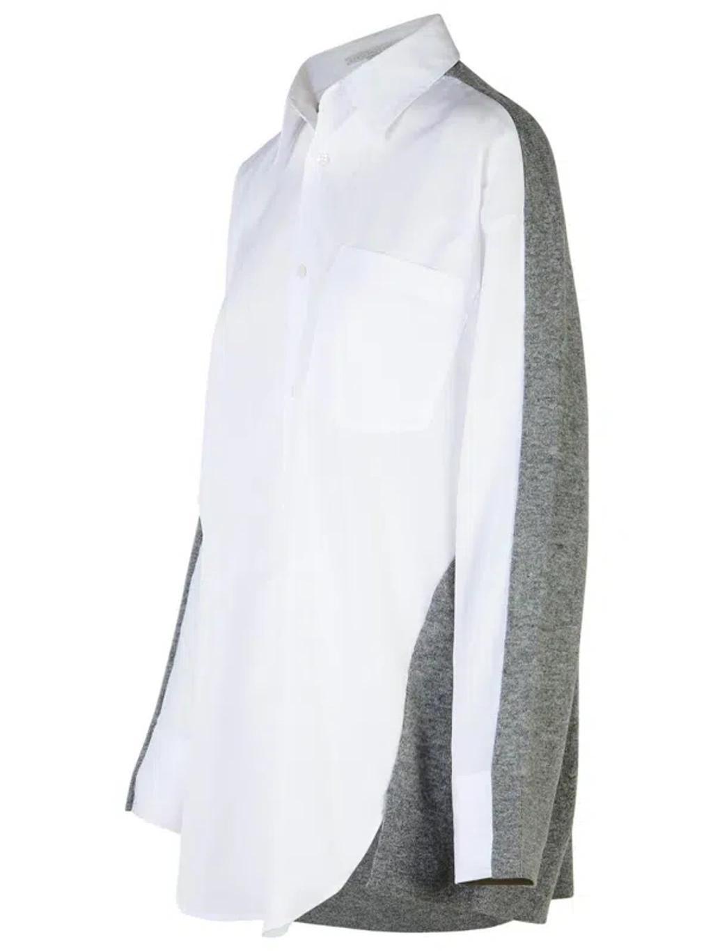 Shirt-panelled Wool Cardigan In Grey Product Image