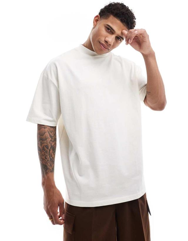 ASOS DESIGN essential heavyweight oversized high neck T-shirt 240gsm in cream Product Image