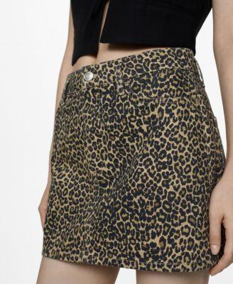 Mango Womens Leopard-Print Denim Mini-Skirt product image