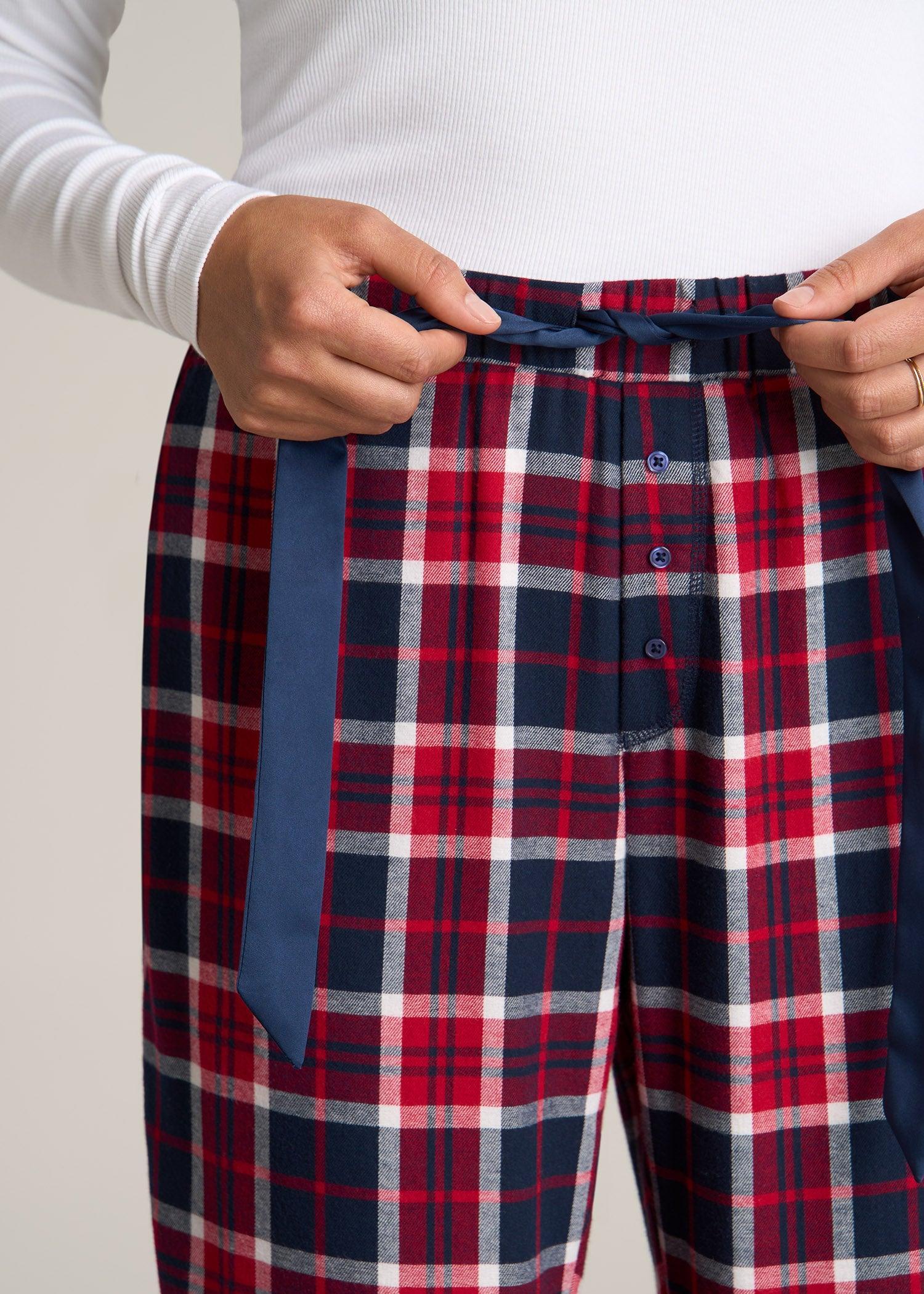 Open-Bottom Flannel Women's Tall Pajama Pants in Apple Red and Navy Plaid Female Product Image