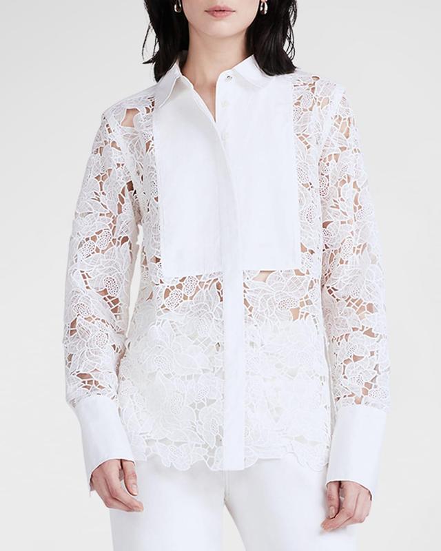 Megan Long-Sleeve Button-Front Lace Blouse Product Image