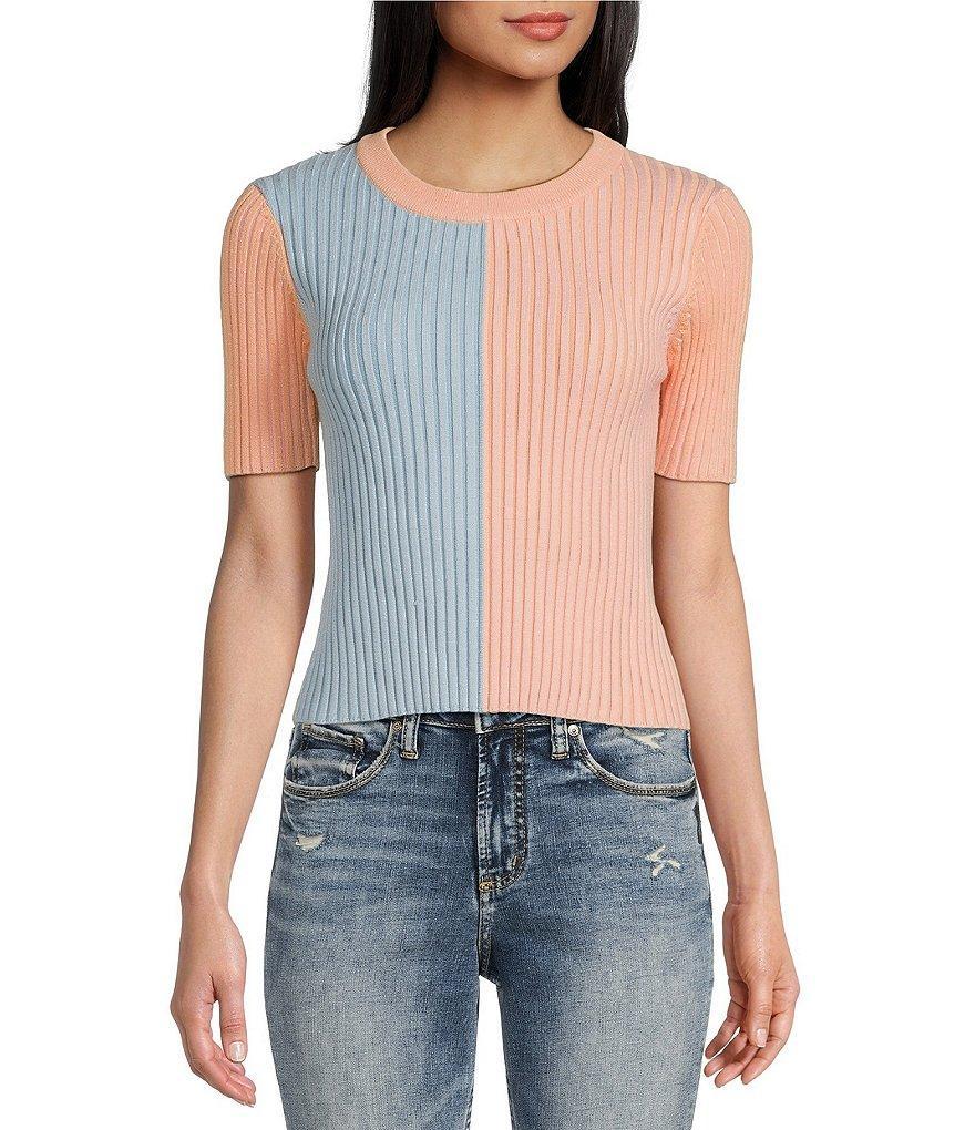 Evolutionary Colorblock Knit Short Sleeve Sweater Top Product Image