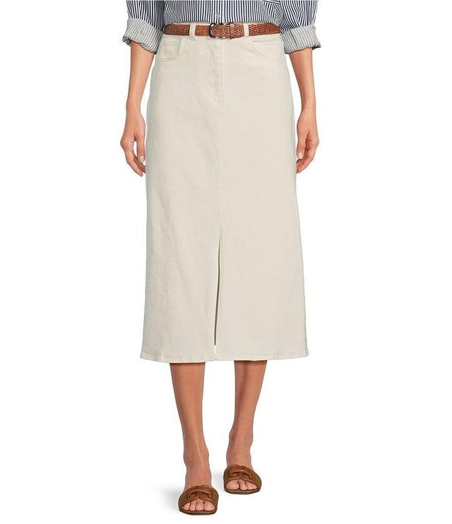 A Loves A Belted High Rise Slit Hem Denim A-Line Midi Skirt Product Image