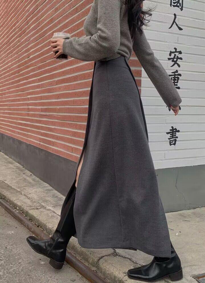 High Rise Plain Slit Maxi A-Line Skirt Product Image