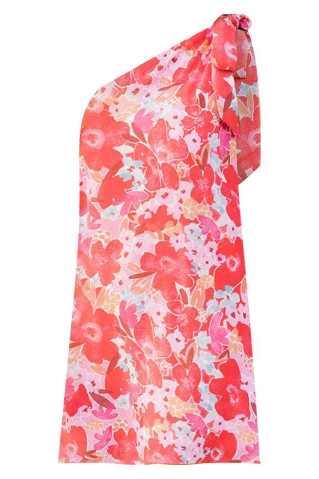 Thriving All Night One Shoulder Dress in Watercolor Red Floral Print FINAL SALE Product Image