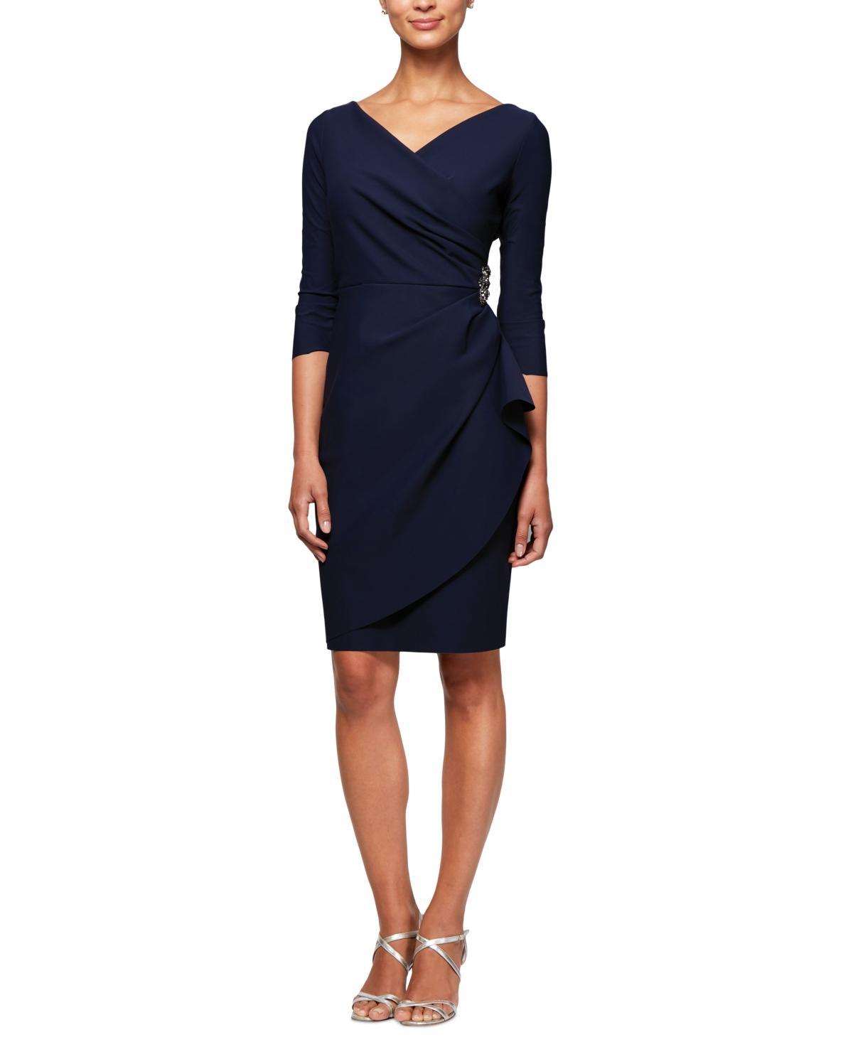 Alex Evenings Womens 3/4-Sleeve Compression Draped Sheath Dress Product Image