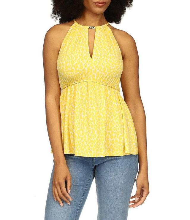 Michael Kors Printed Keyhole Halter Neckline Sleeveless Top Product Image